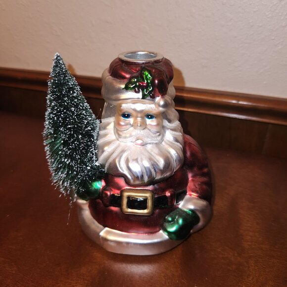 Mercury Glass Santa Taper Candleholder Handpainted By Department 56 - Picture 1 of 7